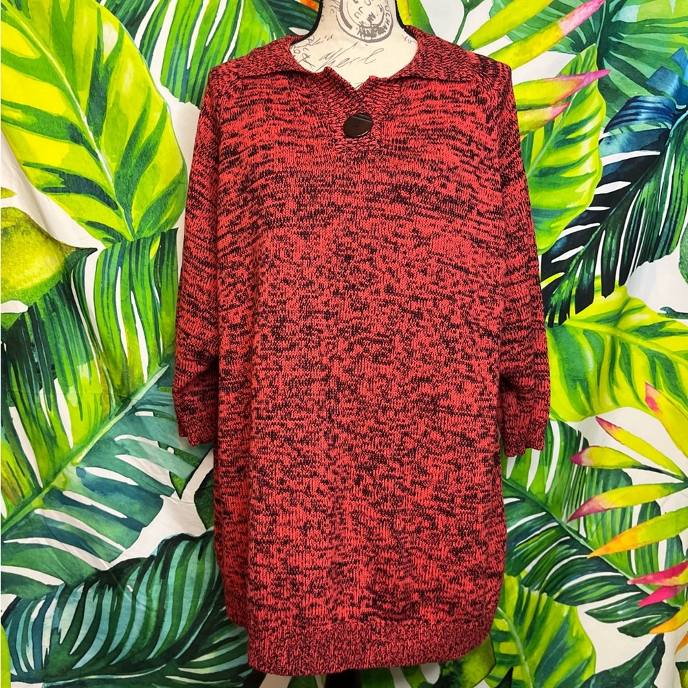 Vintage JP Collections OSFM Red Black Marled Tunic Fall Winter Casual Sweater